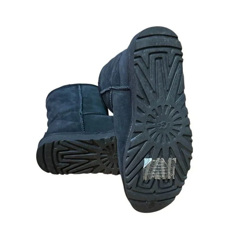 UGG Classic Short II Womens Mid-Calf Boots Sz 9 Black Sheepskin Suede Pull-On - Picture 6 of 7